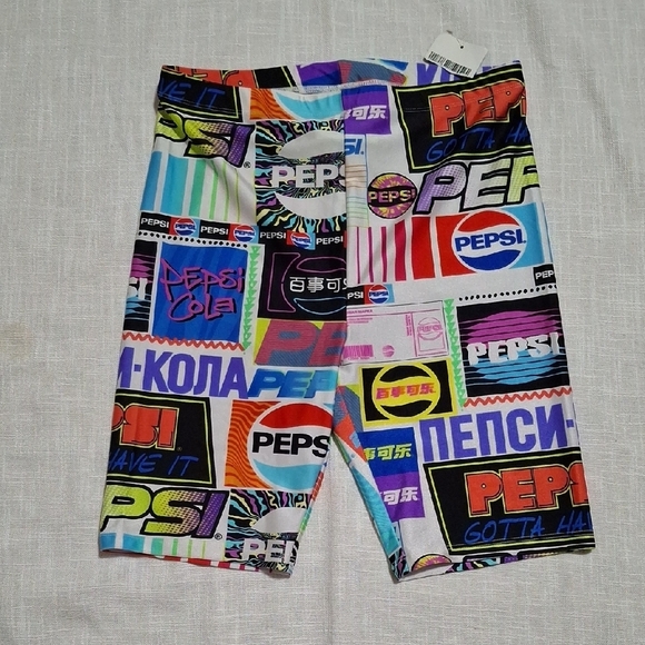 Pepsi Pants - NWT Pepsi Multicolor Logo Panel Biker Shorts Size M